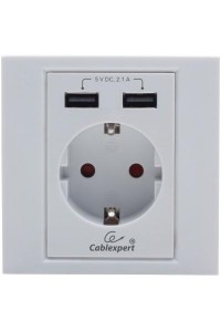 Розетка побутова Cablexpert Розетка с USB*2 зарядкой 2.1A (MWS-ACUSB2-01)