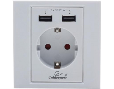 Розетка побутова Cablexpert Розетка с USB*2 зарядкой 2.1A (MWS-ACUSB2-01)