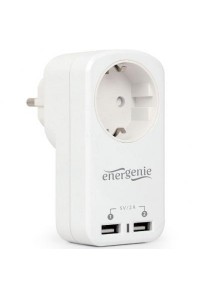 Зарядний пристрій EnerGenie 2 USB по 2.1A со сквозной розеткой (EG-ACU2-01-W)