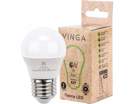 Лампочка Vinga VL-G45E27-64L світлодіодна (LED), E27, 6 Вт,