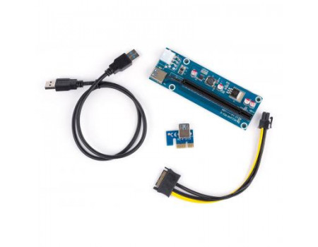 Райзер PCI-E x1 to 16x 60cm USB 3.0 Cable SATA to 6Pin Power