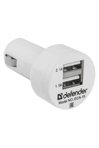 Автомобільний зарядний пристрій Defender ECA-15, 2*USB, 5V/2