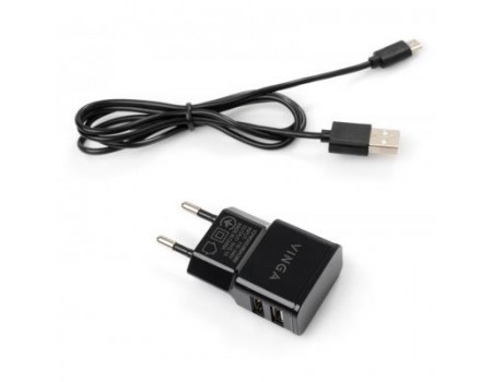 Зарядний пристрій Vinga 2 Port USB Wall Charger 2.1A + microUSB cable (VCPWCH2USB2ACMBK)