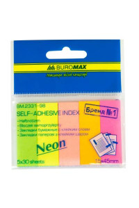 Стікер-закладка BUROMAX Plastic bookmarks 45x15mm, 5*30шт, rectangles, neon colors (BM.2331-98)