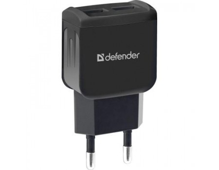 Зарядний пристрій Defender EPA-13 black, 2xUSB, 5V/2.1A, package (83840)