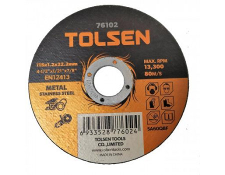 Круг відрізний Tolsen відрізний по металу/нержавійці 115х1.2*22.2мм (76102)