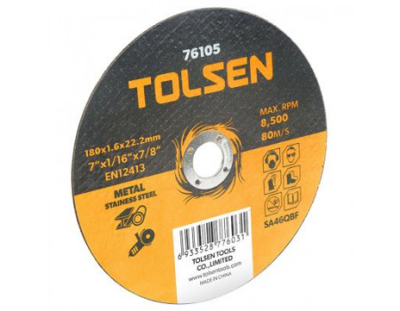 Диск Tolsen відрізний по металу/нержавійці 180х1.6*22.2мм (76105)