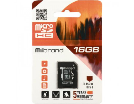 Miсro-SDHC memory card 16GB Mibrand (с SD адаптером) class 1