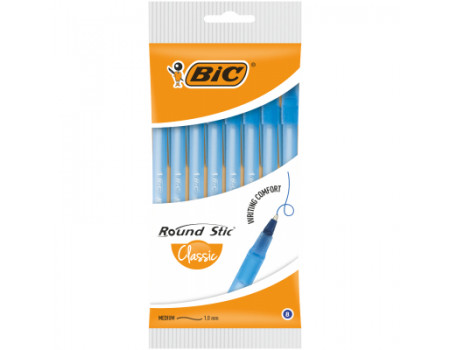 Ручка масляна Bic Round Stic, синя, 8шт в блістері (bc928497)