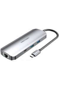 Концентратор Vention USB3.1 Type-C --> HDMI/USB 3.0x2/RJ45/USB-C/SD/TF/TRRS 3.5mm (TOMHB)